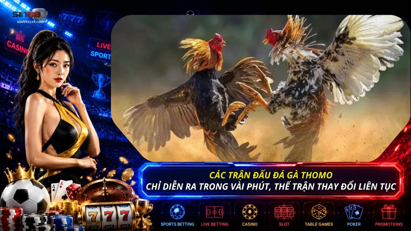 Các trận đấu đá gà Thomo thường chỉ diễn ra trong vài phút, thế trận thay đổi liên tục