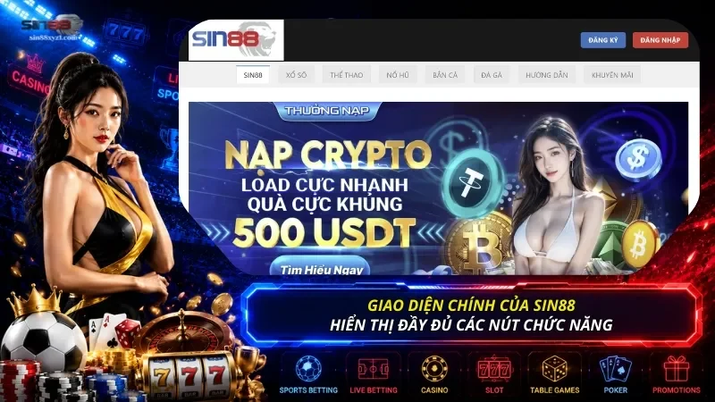 Giao diện chuẩn của nhà cái hiển thị rõ các mục Đăng ký, Đăng nhập, hỗ trợ hội viên