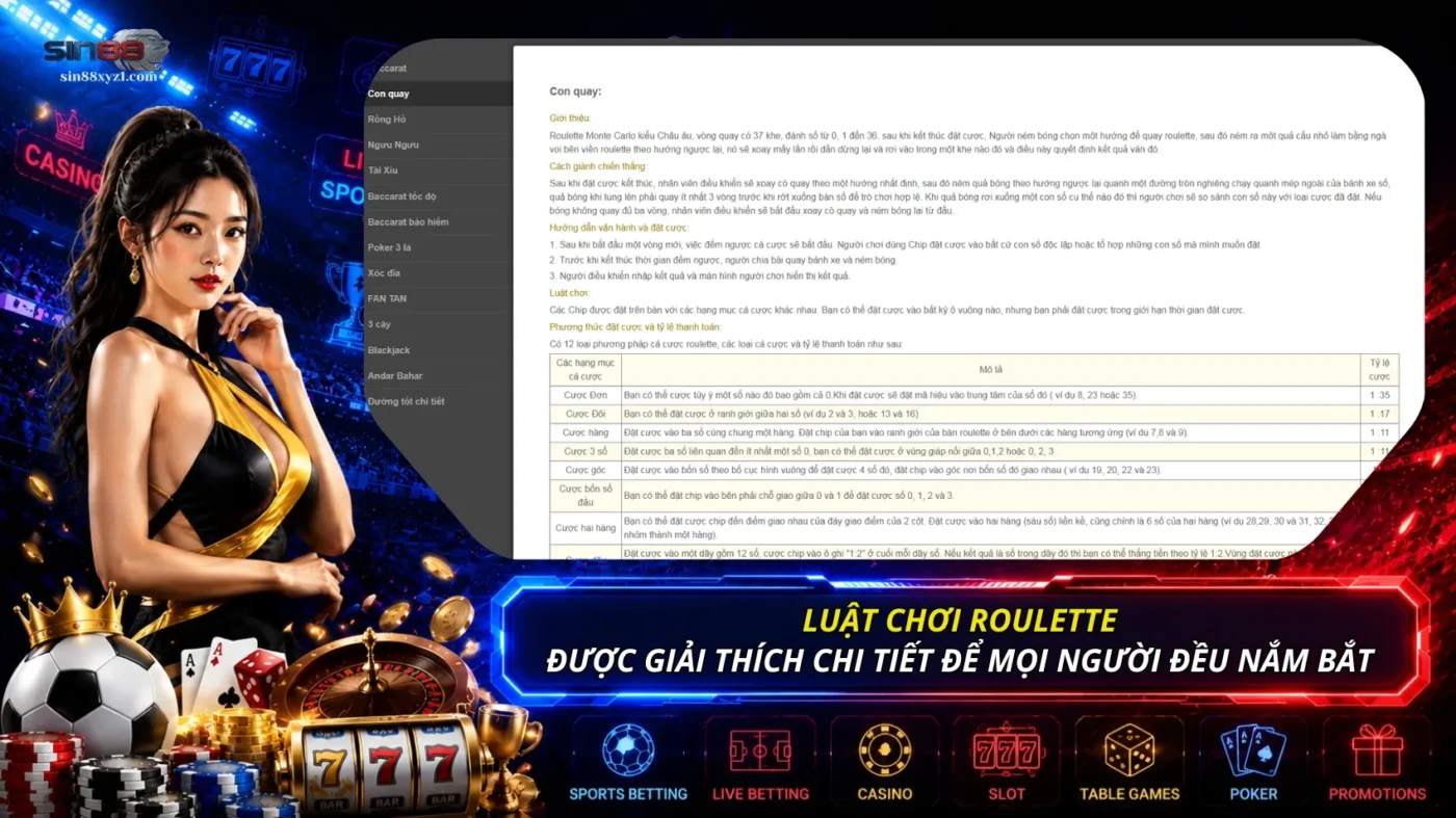 Luật chơi Roulette được hiển thị trực quan trên giao diện để ai cũng có thể nắm bắt