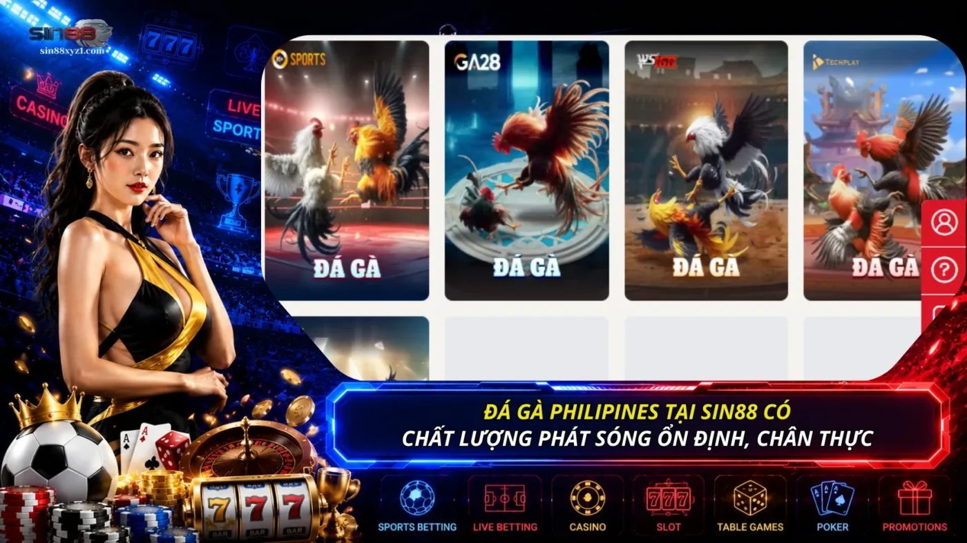 Đá gà Philippines tại SIN88 có chất lượng phát sóng ổn định, trải nghiệm chân thực
